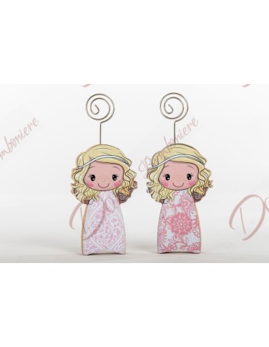 Bomboniera bimba angelo rosa con memo clip in legno h10 cm prodotto solidale Cuorematto