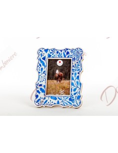 Bomboniera regalo cornice in legno solidale azzurra cm foto 10x15 cm D6411 Cuorematto Battesimo e Nascita