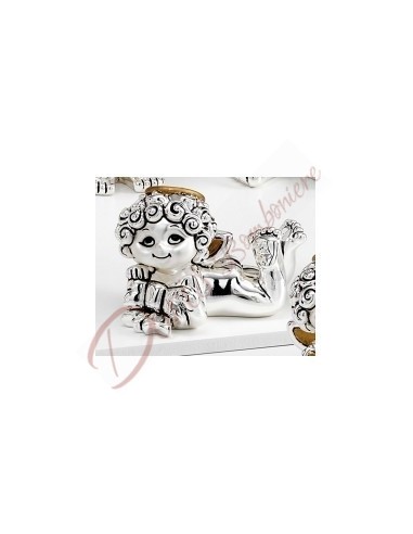 Angelo putto argento con fiocco h 8 cm con scatola Angelo putto argento con fiocco h 8 cm con scatola