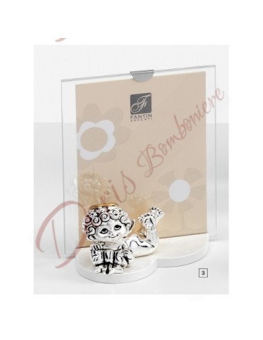 Portafoto angelo putto argento con fiocco 10x15 cm completo di scatola Portafoto angelo putto argento con fiocco 10x15 cm completo di scatola