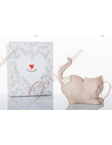 Dim. 12x7x12 simpatico gattino porta anelli in porcellana bisquit grigia e scatola regalo Dim. 12x7x12 simpatico gattino porta anelli in porcellana bisquit grigia e scatola regalo
